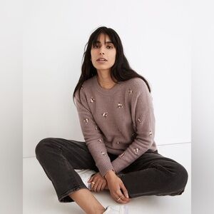 Madewell Embroidered Cross-Stitch Floral Pullover Sweater in Heather Lavender